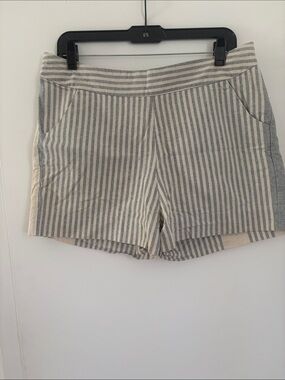 Striped Cotton-Blend Women’s Shorts - Cream & blue